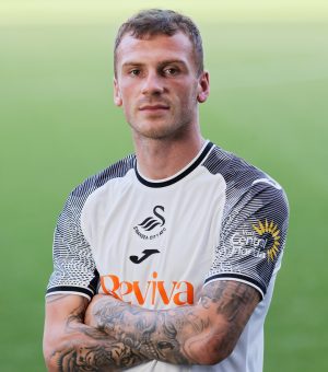 SWANSEA, WALES - SEPTEMBER 05: Josh Tymon poses for a picture after being unveiled at the Swansea.com Stadium on September 05, 2023 in Swansea, Wales. (Photo by Athena Pictures/Getty Images)